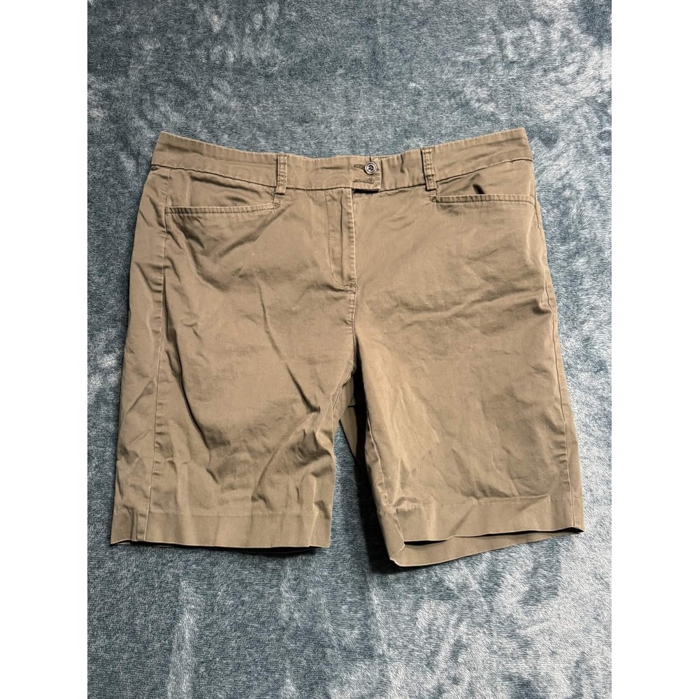 Tommy Hilfiger Womens Shorts 14 Chino Bermuda Olive Green Solid Stretch Zip